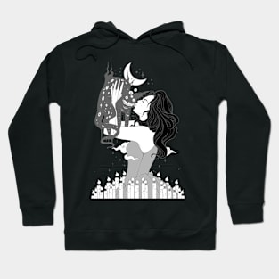 Witch And Cat Goth Art Hoodie